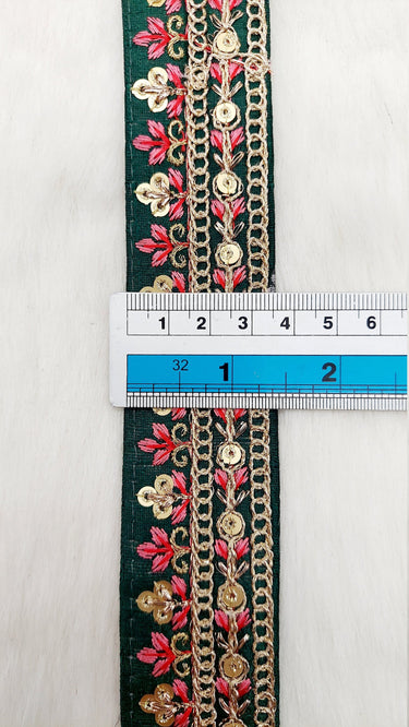 Floral Embroidered Sequin Border Art Silk Trim, Decorative Trim, Indian Sari Border